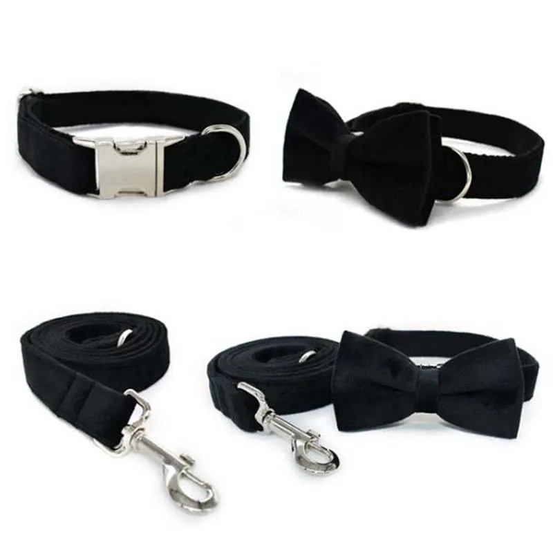 

ZONESIN Wholesale High Quality Black Velvet Dog Collar And Leash Set
