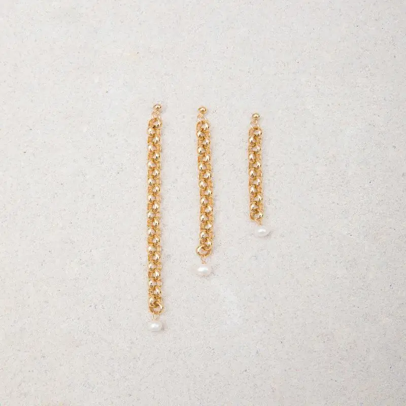 

2021 New Arrival High Quality Fashion Jewelry Stud Earring Pixo Trio Set Earring Gold plated chains Gold-filled earring post