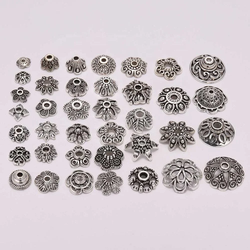 

20pcs/Lot 14.5 mm Silver 6 Petals Peach Heart Flower Loose Sparer Apart End Beads Caps For DIY Jewelry Making Findings Earrings