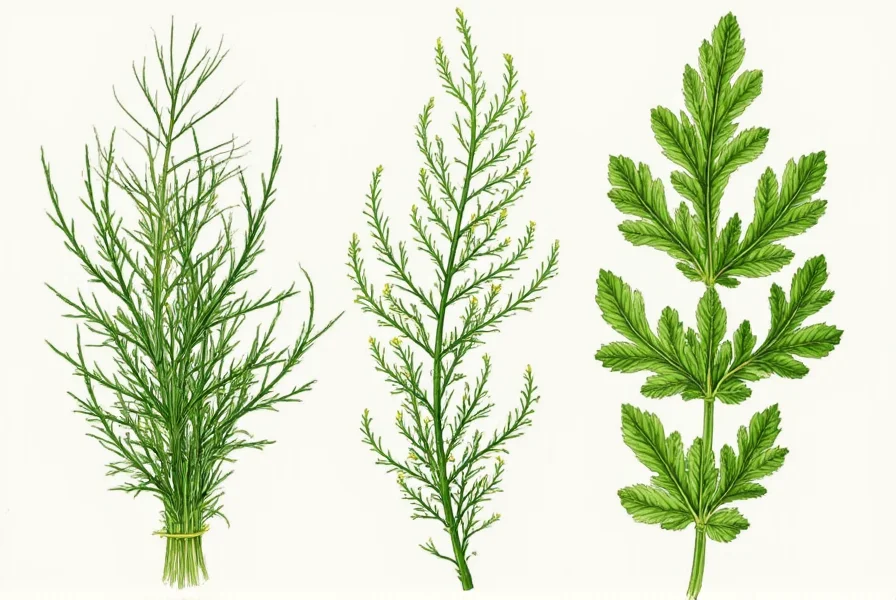 Dill plant showing different growth stages from seedling to flowering