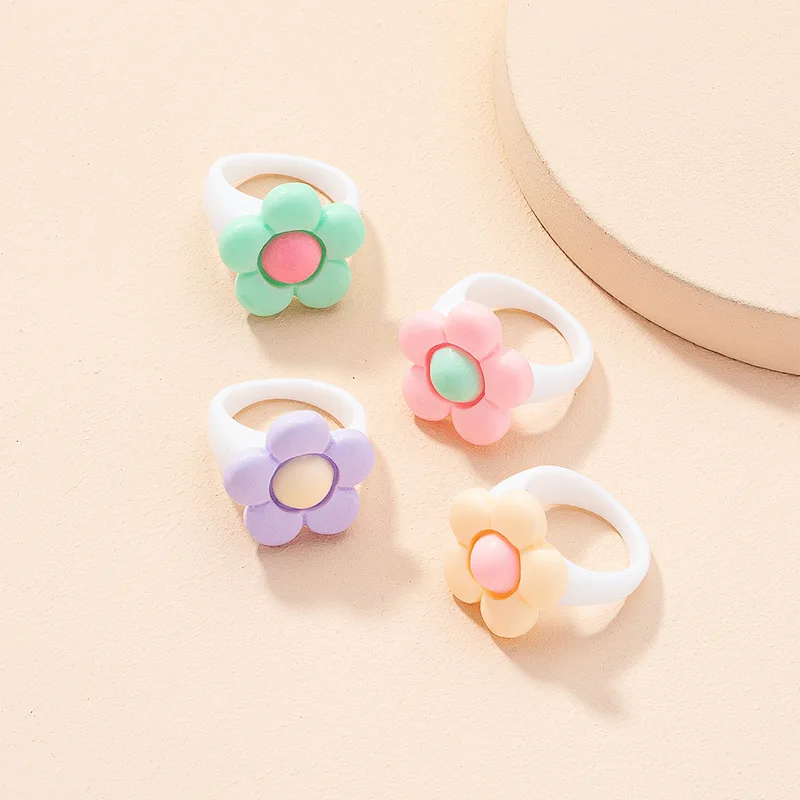 

Korean New Style Acrylic Resin Macaron Color Matching Flower Cute Girl Ring y2k Women's Fashion Jewelry, Like picture