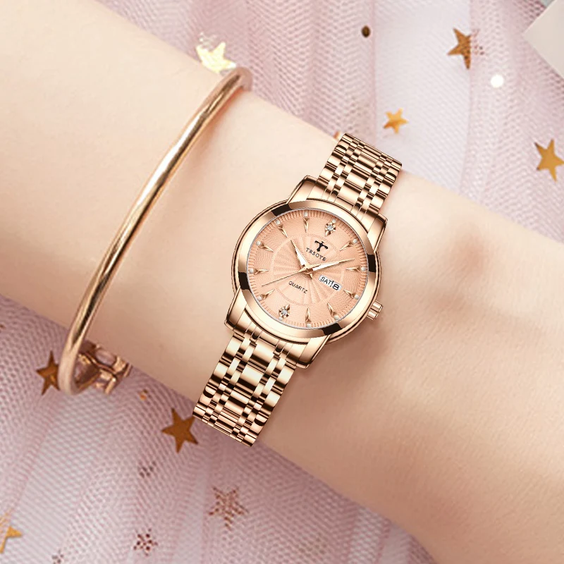 

Elegant Luxury Stainless Steel Women Wrist Watches 2021 Calendar Luminous Ladies Quartz Watch with Date TRS8801, Silver, rose gold, gold, black