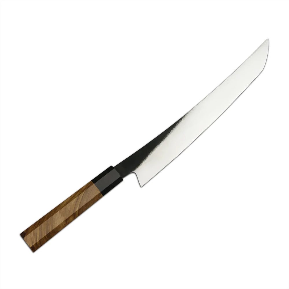 

Octagon Olive Wood Handle Korouchi Finish Black Blade 440C High Carbon Stainless Steel Sakimaru Slaughter Knife