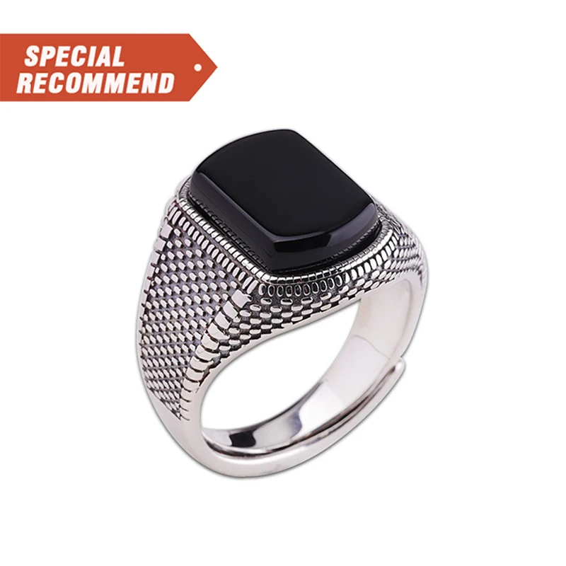 

Wholesale high-end Turkish jewelry black men's ring natural semi-precious stones retro cool fashion