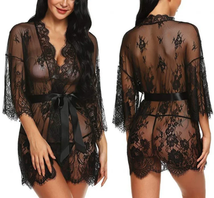 

Women's Lace Kimono Robe Babydoll Lingerie Mesh Nightgown Lingerie