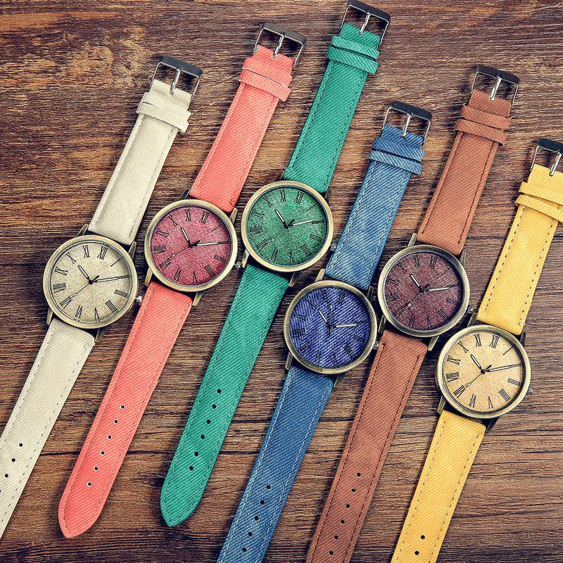

WT0061 Women Watches Denim Strap Quartz Wristwatch Ladies Simple Style Clock Drop shipping