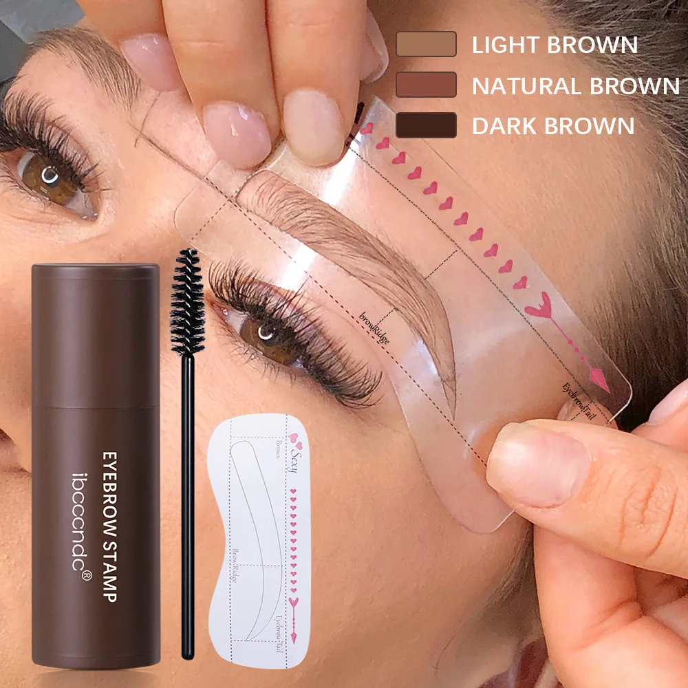 

Makeup One Step Eyebrow Stamp Professional Long Lasting Eyebrow Powder Stick with 10 Reusable Eye Brow Stencils 2 Pen Brushes, Light brown/dark brown/natural brown