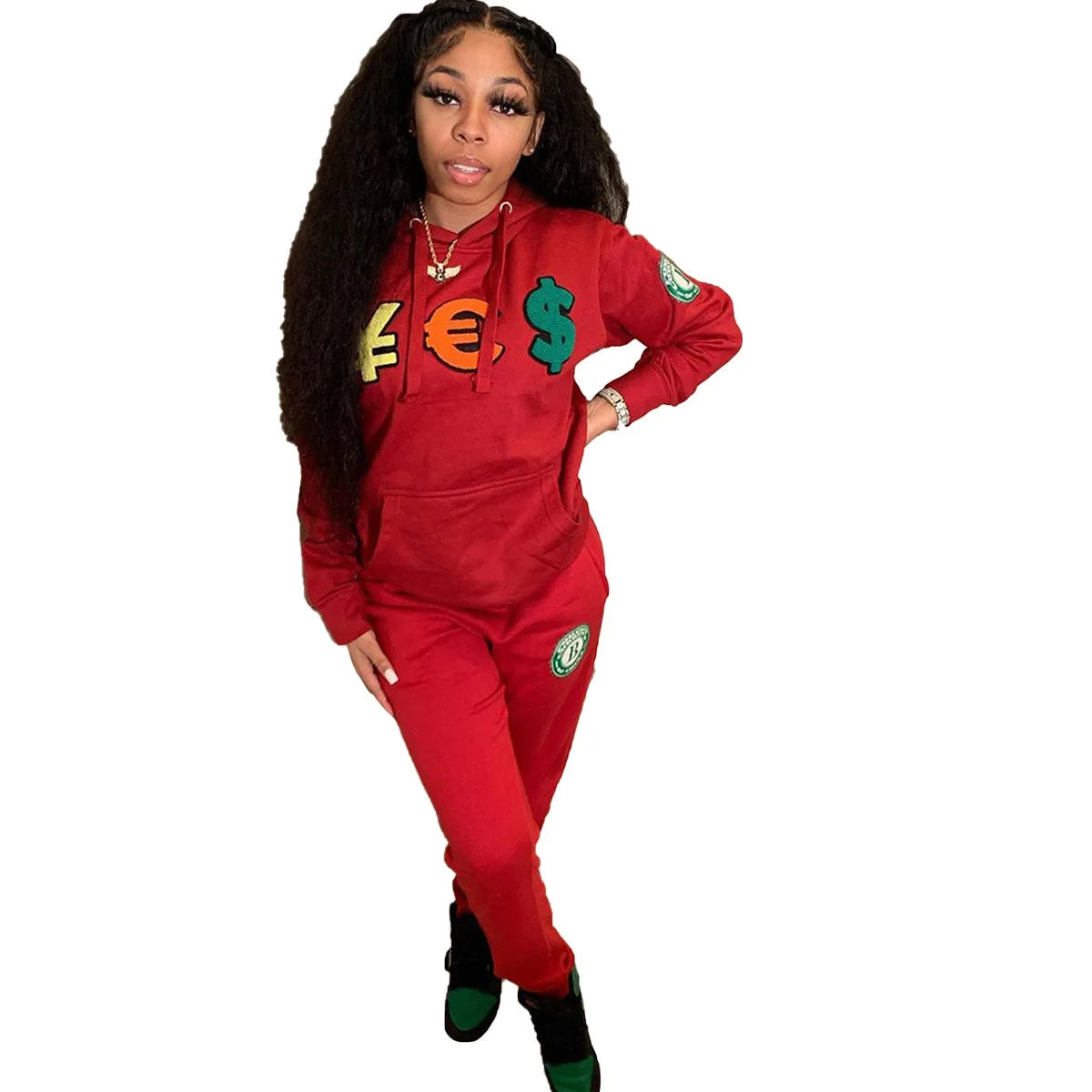 

Wholesale women's sportswear two-piece cartoon Hooded sweater with letter printing