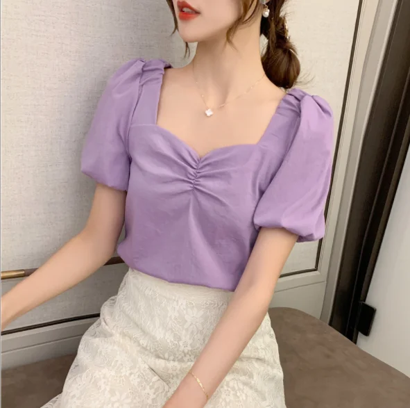 

up-1429r Fashion Model Casual Short Sleeve Chiffon Square Collar Blouse
