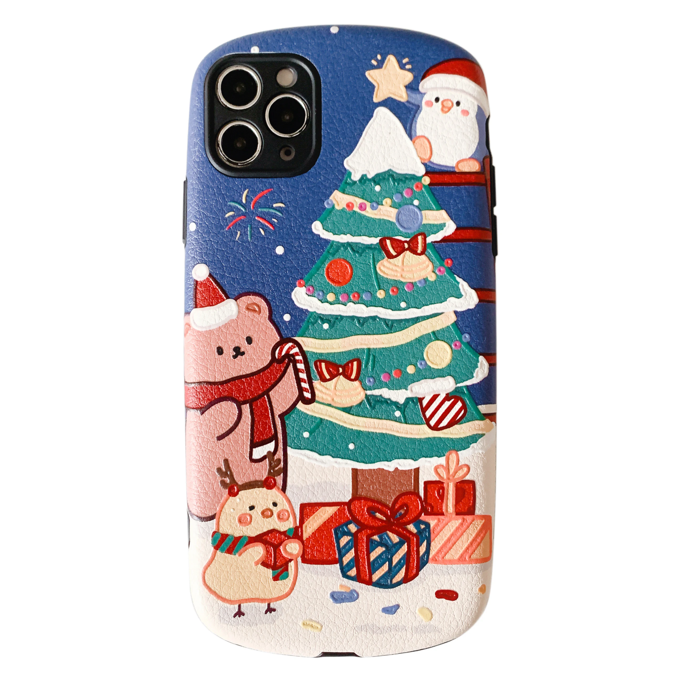 

Cartoon Christmas Santa Tree Leather Phone Case for iPhone 12, Colors optional