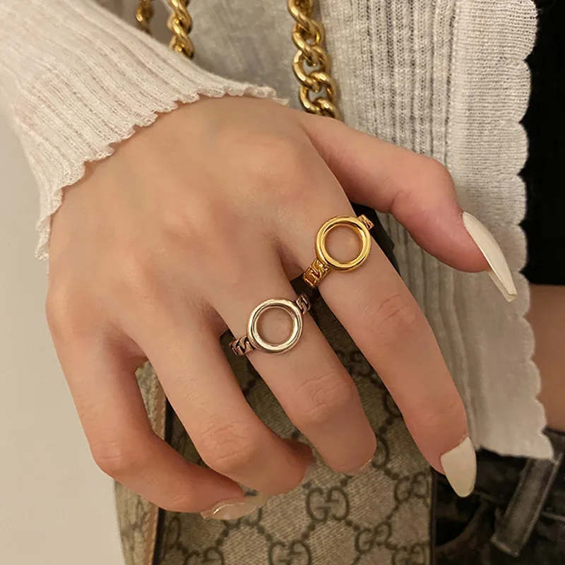 Simple Trendy Hollow Ring Round Open Adjustable Ladies Rings  Hot-selling Personality Jewelry Fashion Rings