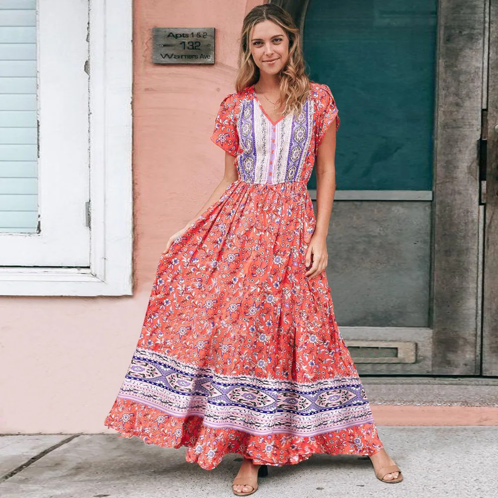 

Europe and the United States foreign trade Amazon dress floral skirt 2022 summer long slim beach flower dresses