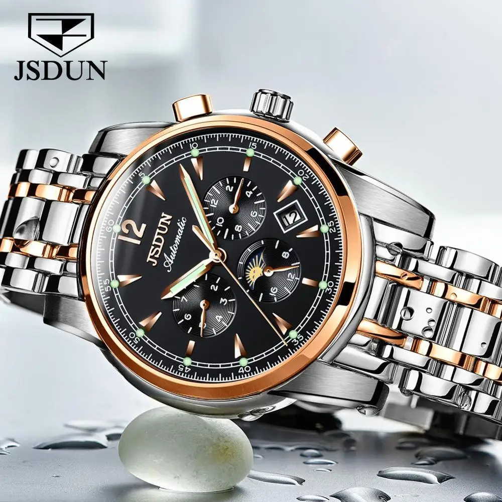 

Men Watch Top Luxury Brand JSDUN 8750 Men Automatic Mechanical WristWatch Water Resistant Auto Chronograph Time Watch, 7 colors choice