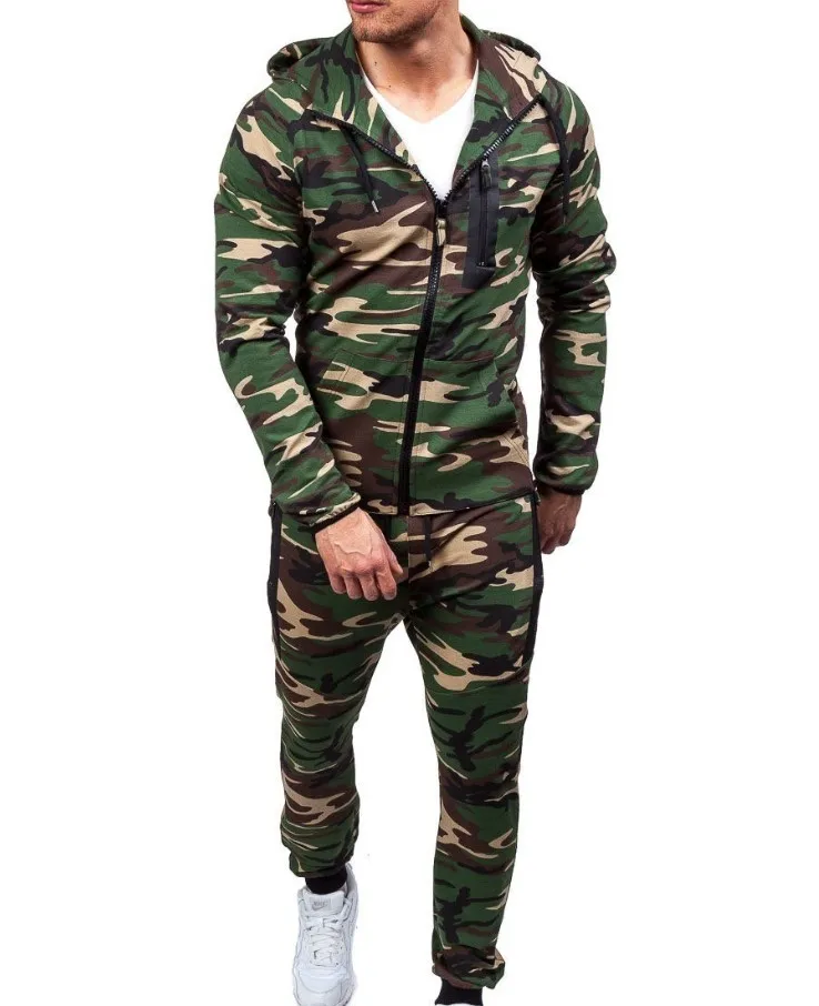 

European size new slim hoodie suit fashion camouflage men's sport suit Custom logo and color daily casual pullover man's hoodies