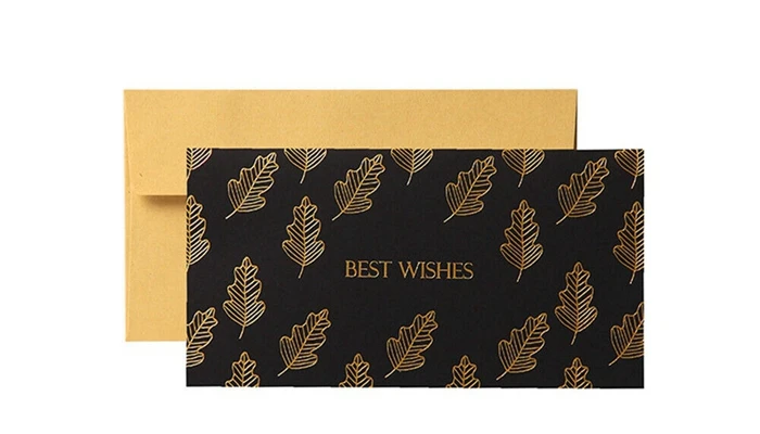 Custom high quality Black greeting card , embossing gold foil stamp thank you card