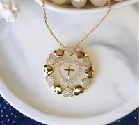 

New Design Lacie Heart Pendant Necklace 18k Gold Plated Hollow Cross Zircon Pendant Necklace