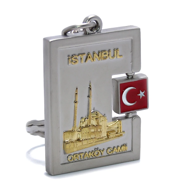 
Customized Metal Key Chain Keyring Rotate Turkey Flag Istanbul Souvenir Gifts Key Ring Holder Zinc Alloy Souvenir Keychain 