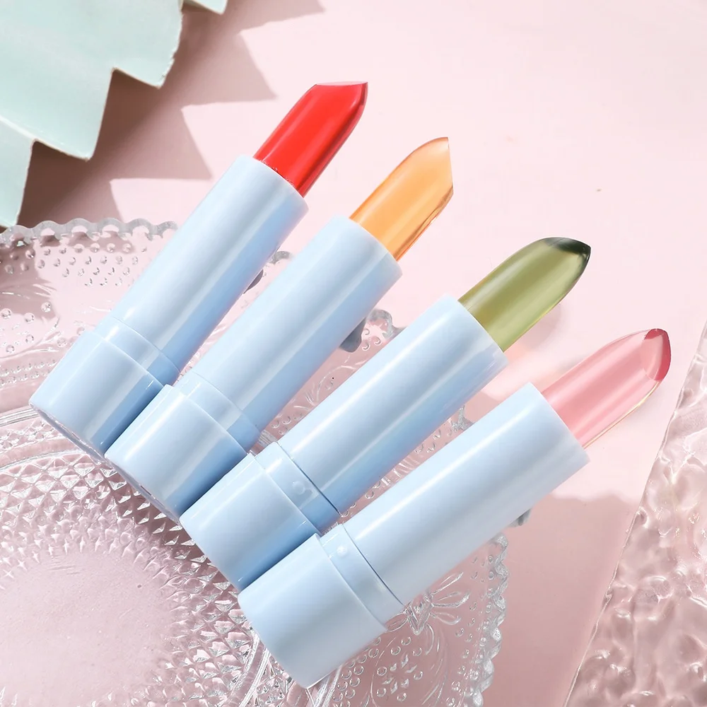 

4 Colors Clear Aloe Jelly Lip Balm Water Toot Anti Dry Lip Oil Tube Glass Transparent Lip Glaze Moisturizing Lipgloss, As picture shown