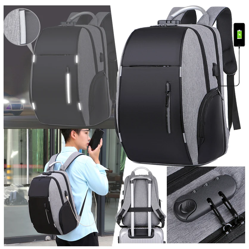 

Anti Theft Men USB Laptop Backpacks Mochila antirrobo portatil Custom Logo Anti Theft Travel Bag Business Travel Laptop Backpack, Black,gray and navy blue