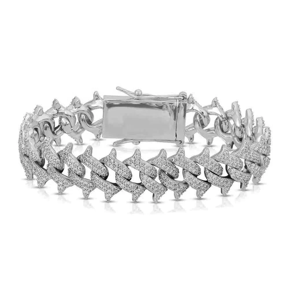 

5A cubic zirconia cz men hop hop bracelet spiked cz cuban chain ice out jewelry, Silver