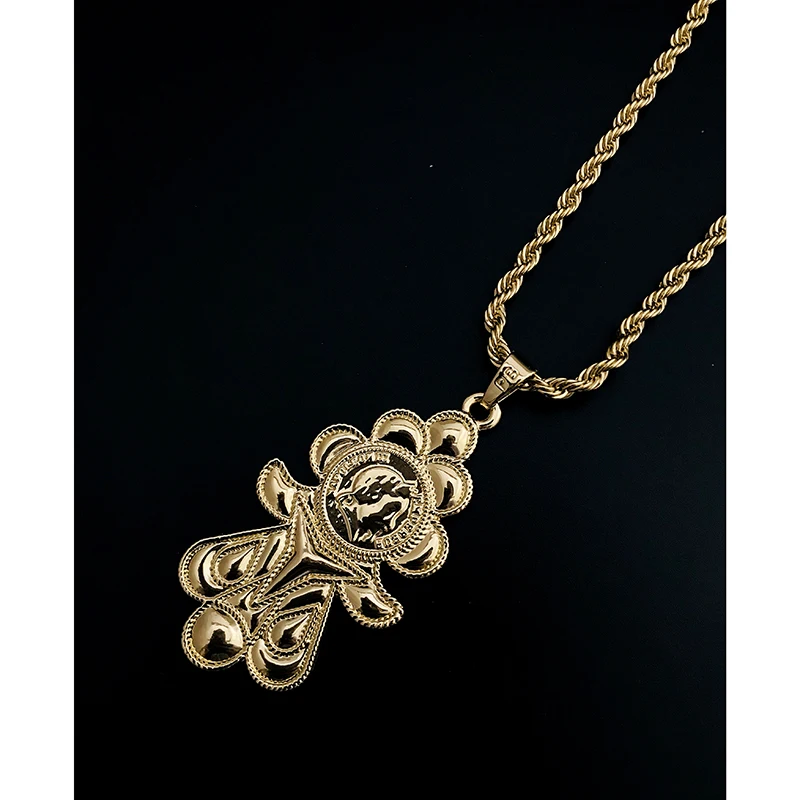 

Gold Color Algeria Long Pendant Necklace for Women Arabic Head Necklace Turkish Ethnic Wedding Jewelry, Gold and silver