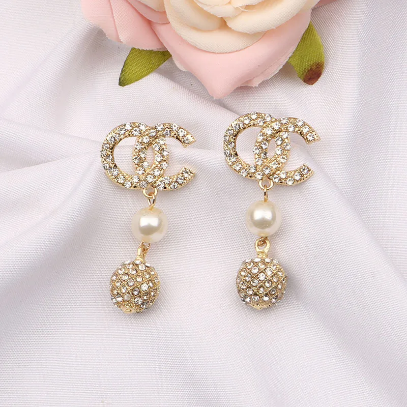 

Tixu designer jewelry famous brands classic diamond-encrusted ball Channel earring pearl earrings wholesale, Gold color