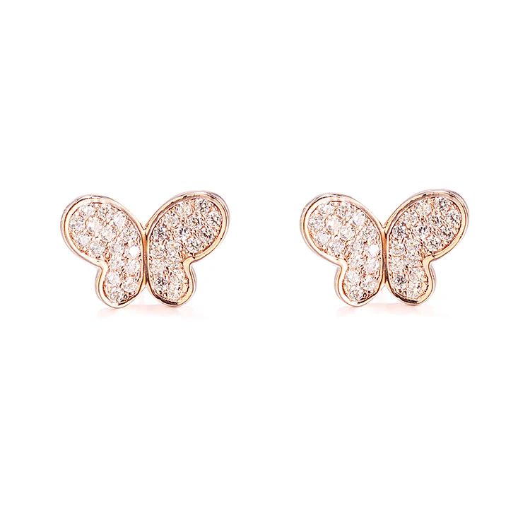 

Gold plated cubic zirconia jewelry customized 925 sterling silver earrings simple butterfly shaped stud earrings