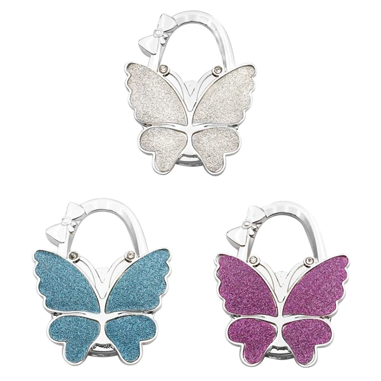 

Luxury Promotional Gift Foldable Butterfly Handbag Hook Table Hanger Portable Purse Hook for Women