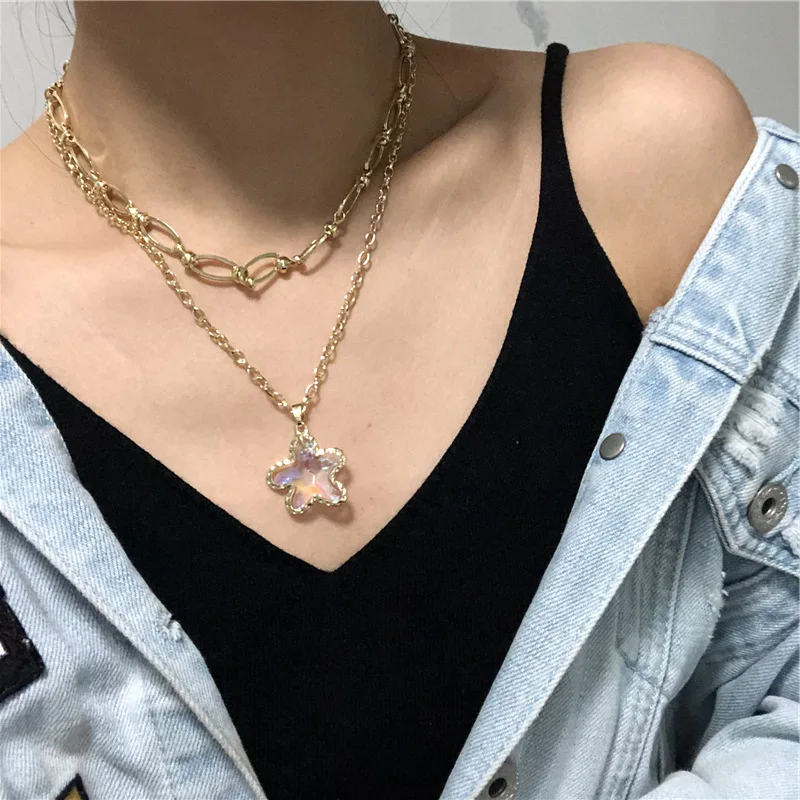 

DanYuan fairy 2020 new arrival layer necklace for women Crystal Stylish star pendant double layer necklace star charm necklace, Picture