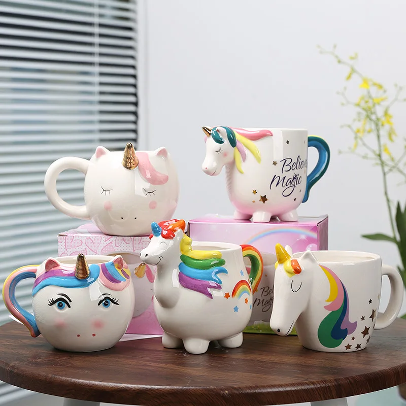 

Customized Drinkware 3D Novelty Ceramic Unicorn Rainbow Horse Cup Coffee Mug With Handgrip