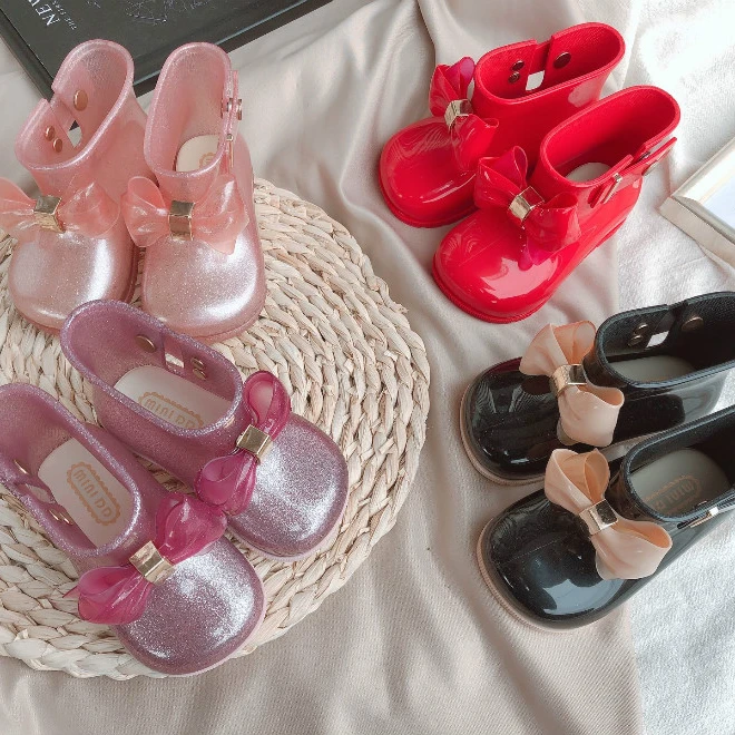 

Melissa's rain boots bow princess water shoes girls baby non-slippery jelly water boots short rain shoes