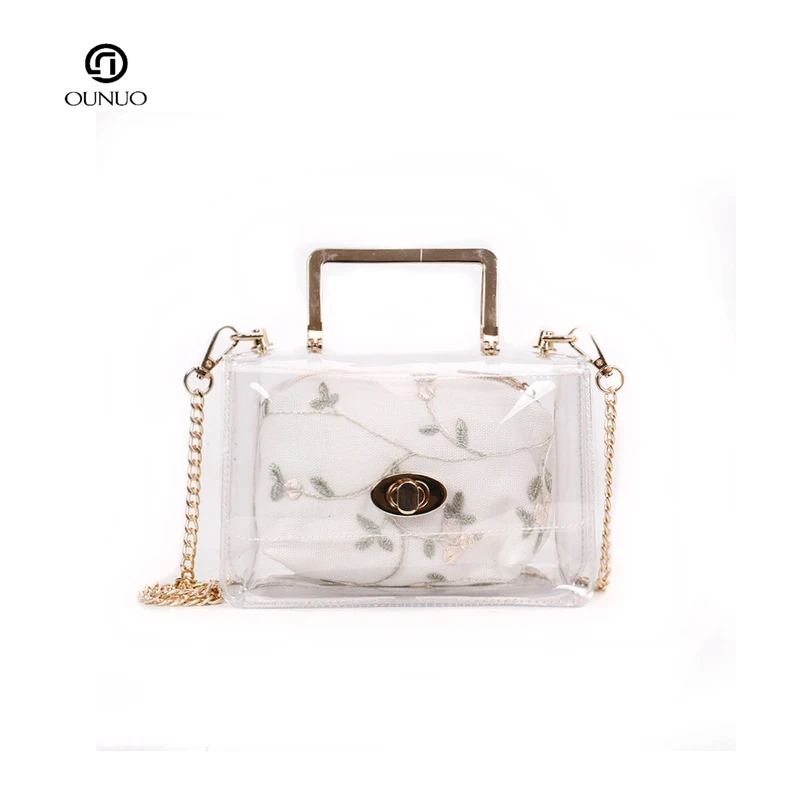 

PVC wholesale women hand bags set 2pcs Women Fashion Shoulder Bag Clear Jelly Clutch Purse Transparent Handbag, Customized