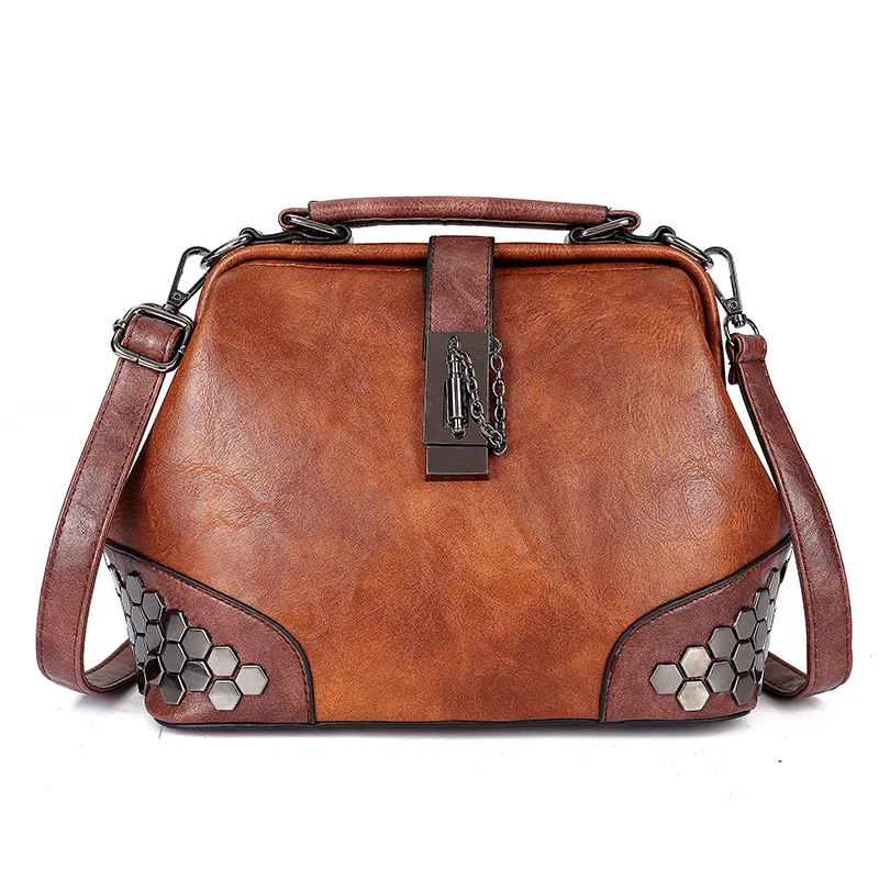 

Trendy Shoulder Bag Women Small Rivet Handbag Vintage Leather Crossbody Bag, 6 colors