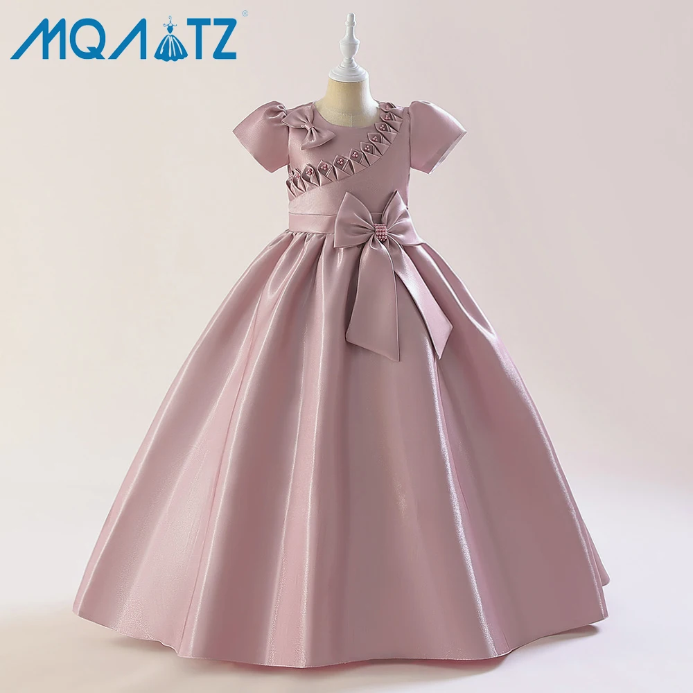 

MQATZ New Design Satin Short Sleeves kids dress for girl birthday ball gown frock design LP-355