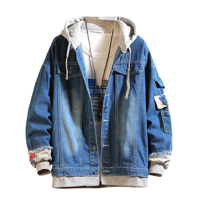 

New fashion Hooded Loose coat Out door Denim jackets men, Blue