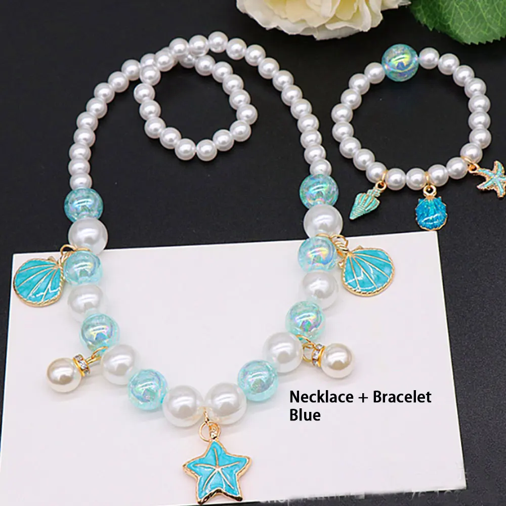 

Wholesale Cheap kids Glass Pearl Beads Pink Blue White Cute Princess Dress jewelry sets for children necklace bracelet, Multi-colors