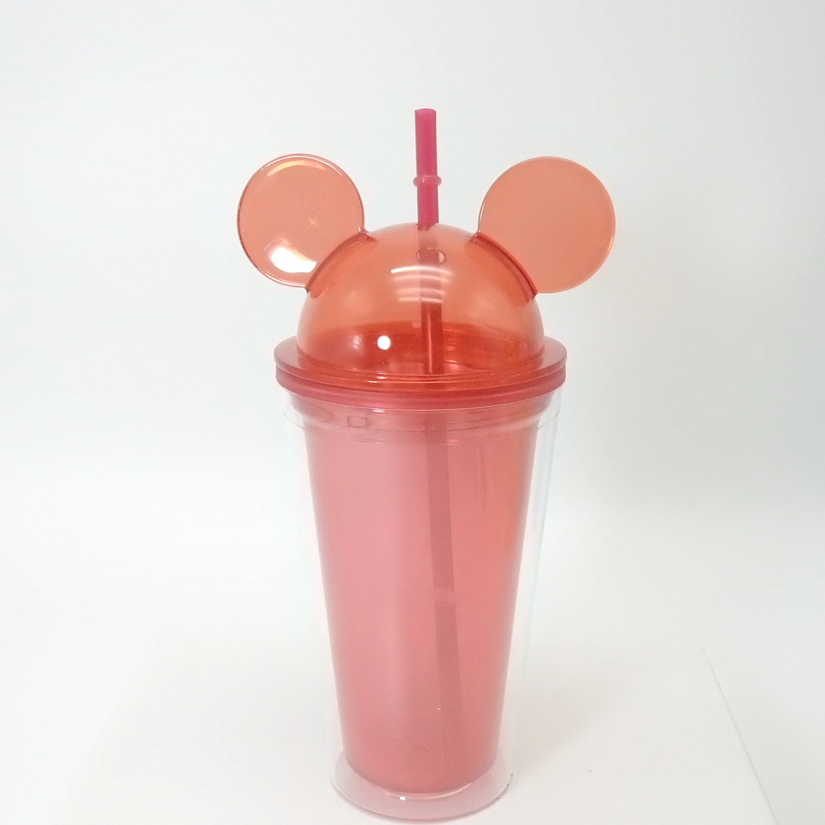

Wholesale 16oz Acrylic Cup Double Walled Bpa Free Plastic Mickey Tumbler Mouse Ear Cup With Lid And Straw, Different colors