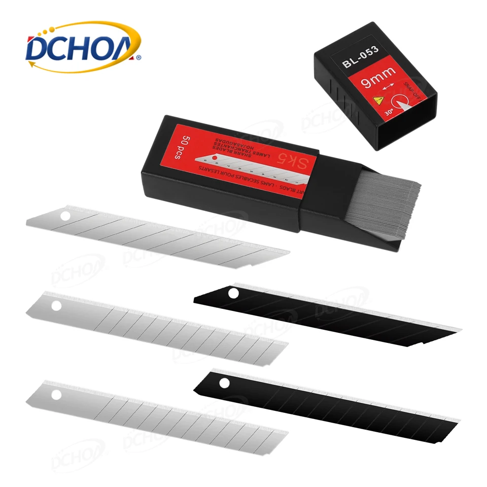 

DCHOA Wear and Corrosion Resistant 9mm Cutter Replaceable Blade Knifes 50pcs/box Carbon Steel Blade