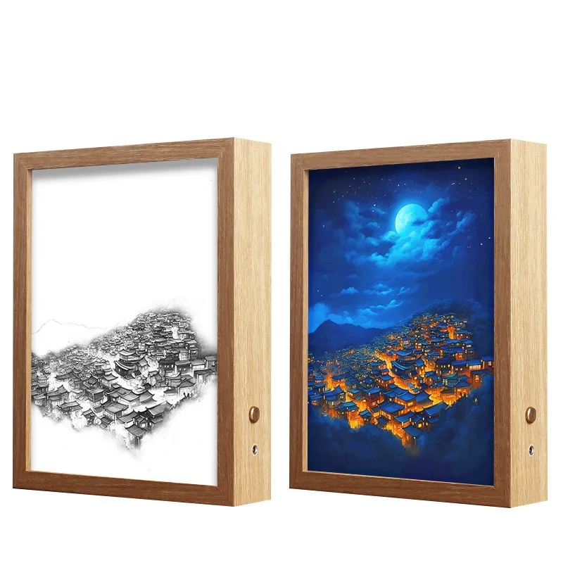 Anime-inspired Pet View Night Lights Photo Frame Three-Color Glowing LED Decorative Lamp Remote Control Upward Hanging Pictures