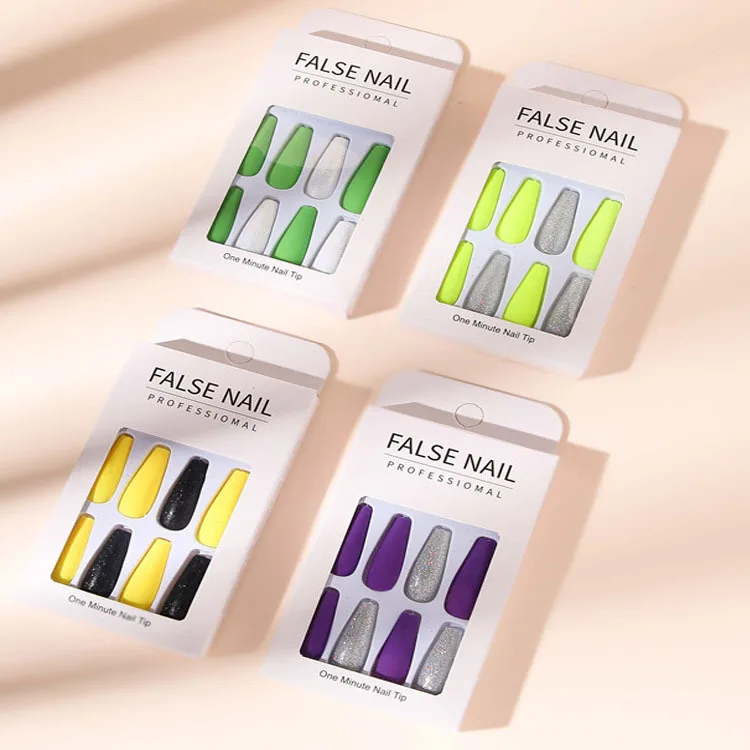 

Long Polished Gold and Shallot Powder Ballet Nail Tips T - Shaped Fake Nails for Women Artificial, Mix color
