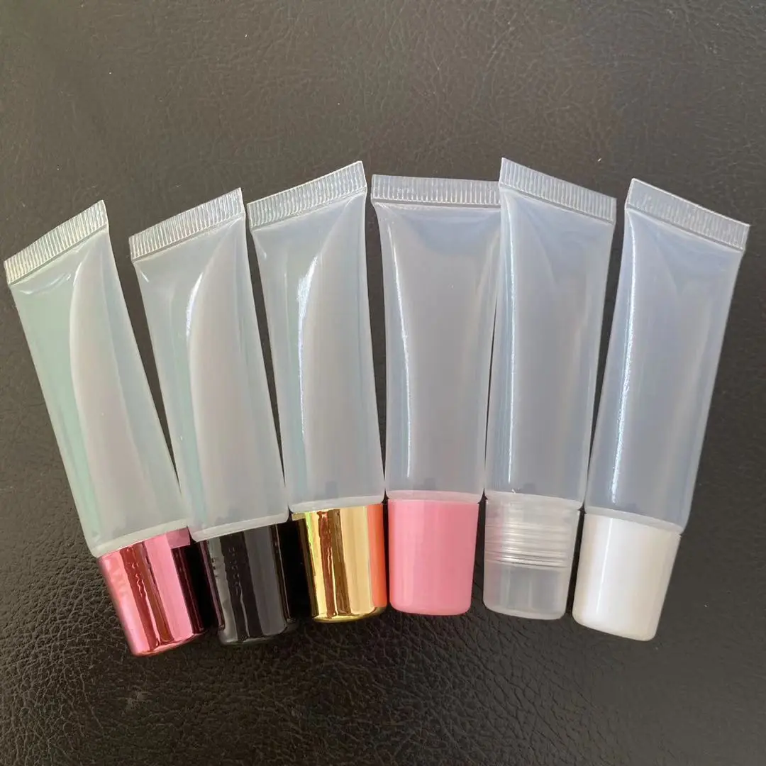 

Clear Lipgloss Tube Private Label Empty Squeeze Lip Gloss Containers Rose Gold New Custom LOGO Pink Black 10ml 15ml 20ml Silver