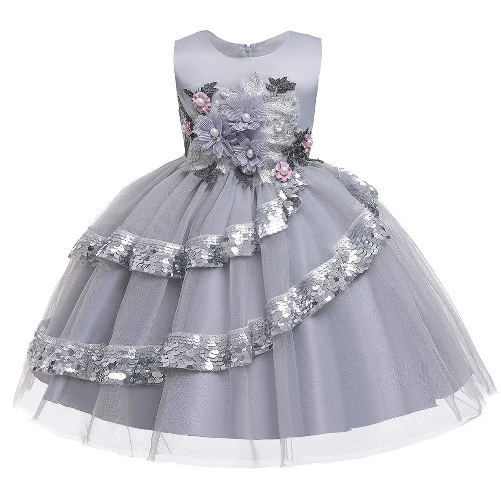 

Children Sequins Party Dresses Wholesale Frock Designs For Small Girls Kids Summer Clothing L5148, Grey.green.blue.champagne.red.purple