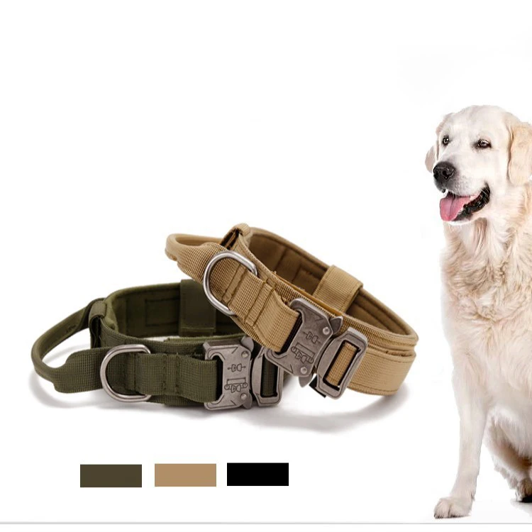 

High Quality Heavy Duty Quick Release Metal Buckle Colourful Pet Training Military Padded Dog Collar With Handle