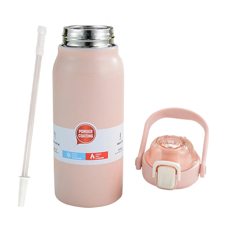 

Large Capacity Double Wall Stainless Steel Vacuum Insulated Travel Sports Water Bottle with Pop out Straw Handle for Gym, Customized color acceptable