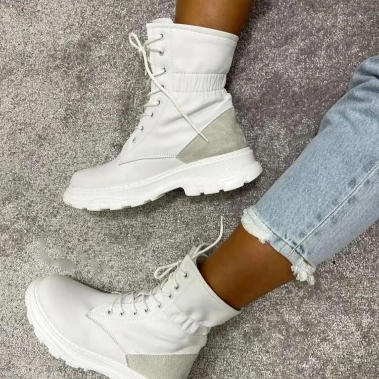 

Women Fall Fashion Lace-Up Platform Boots Chunky Plus Size Booties Woman Ankle Boots, Black,white,grey