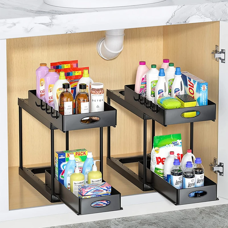 

Wholesale expandable under sink organizer 2 pack under sink organizer 2 Tier Easy Access Slide Out Bathroom under sink organizer