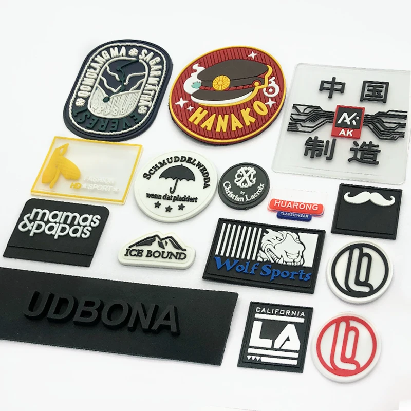 

Custom Private Brand Name Sew on Embossed 3D Logo Garment Soft PVC Rubber Patch Labels for Clothing, Custom color
