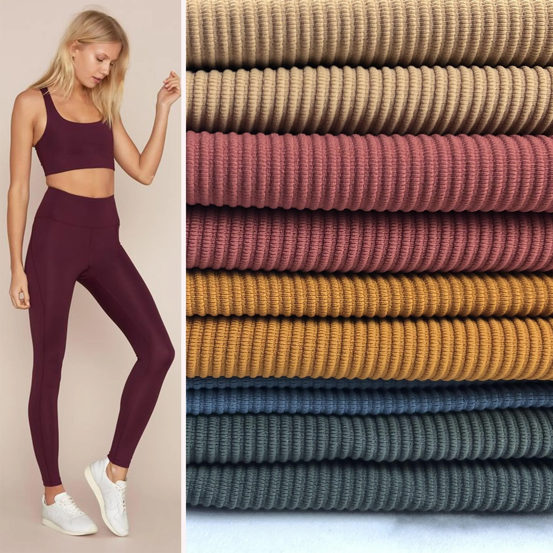 Yoga Wear 74polyamide 26 Elastane 270gsm 4 Way Stretch Yoga Leggings Rib Fabric for Fitness Pants Tops