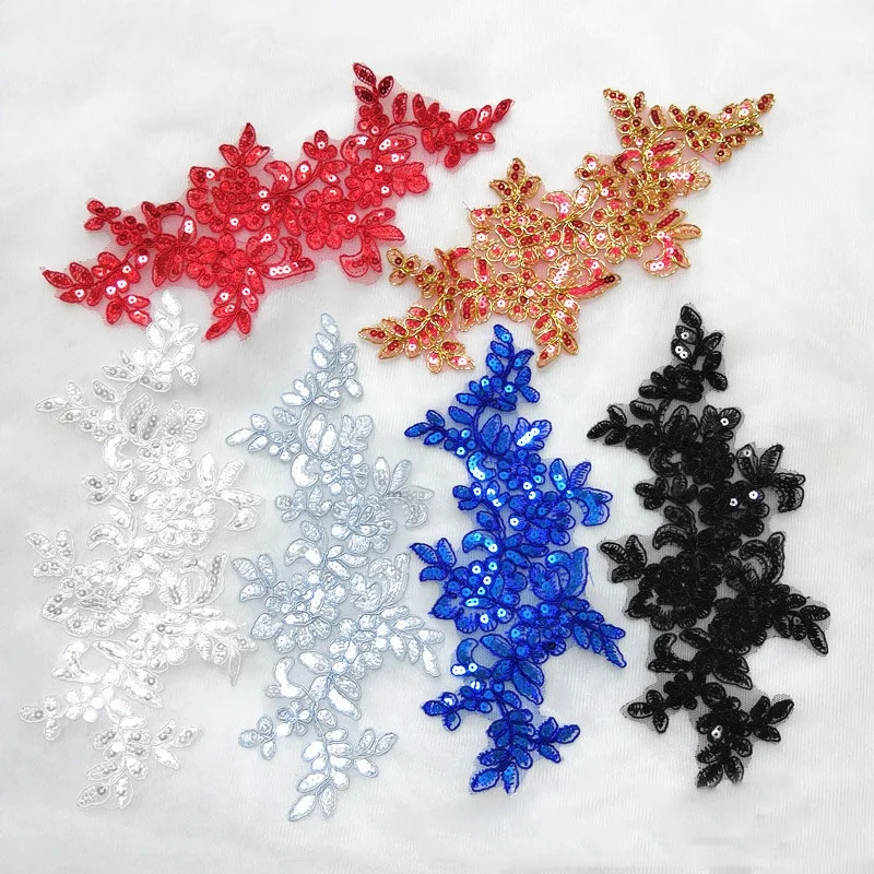 

Clearly shiny pair sewing lace applique flower with sequins, Accept customized color