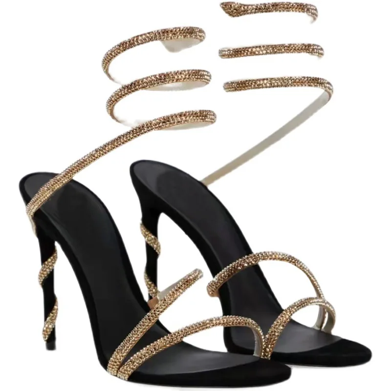 

2022 ladies diamond snake shaped fashion high heeled stiletto round toe thin heel women sandals